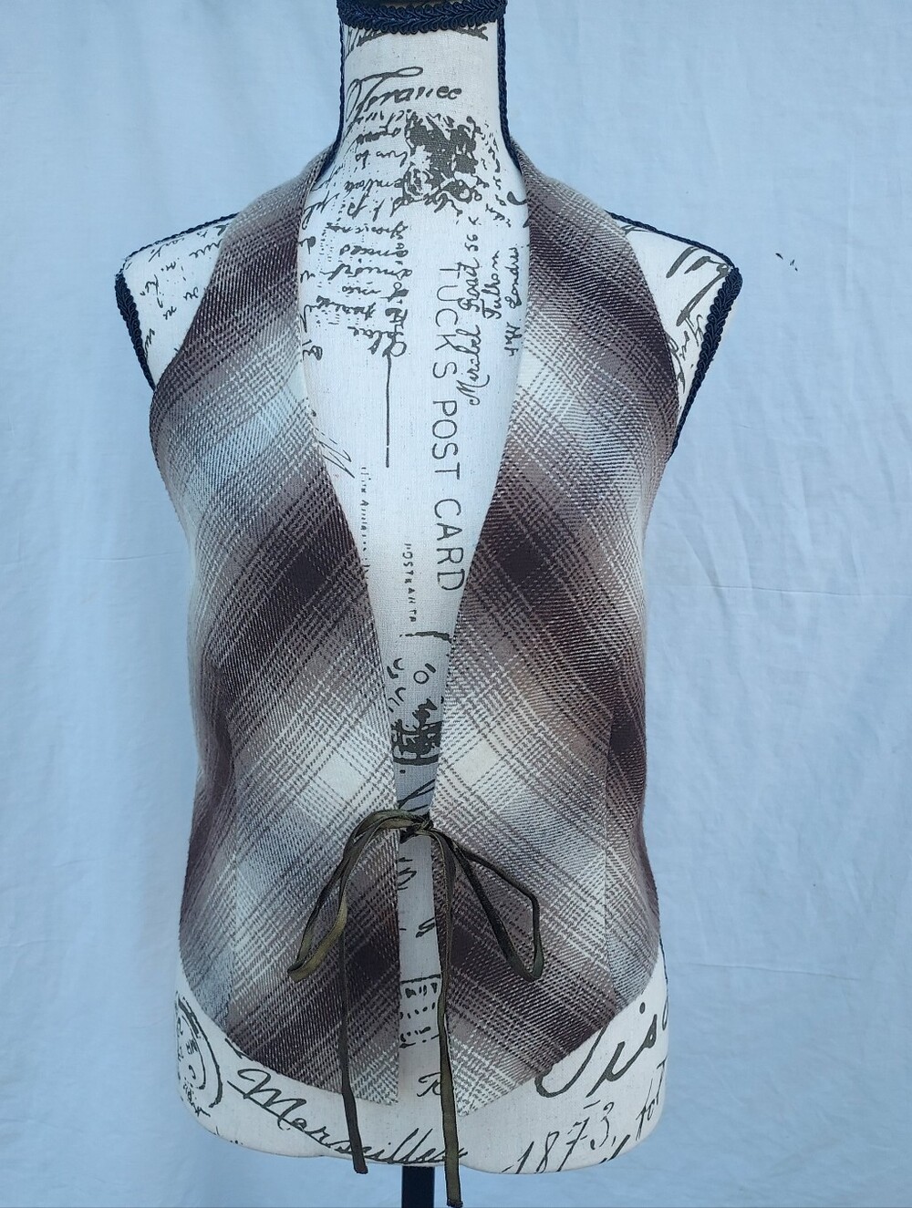 Vintage Late 1990s Brown Plaid Vest M EUC